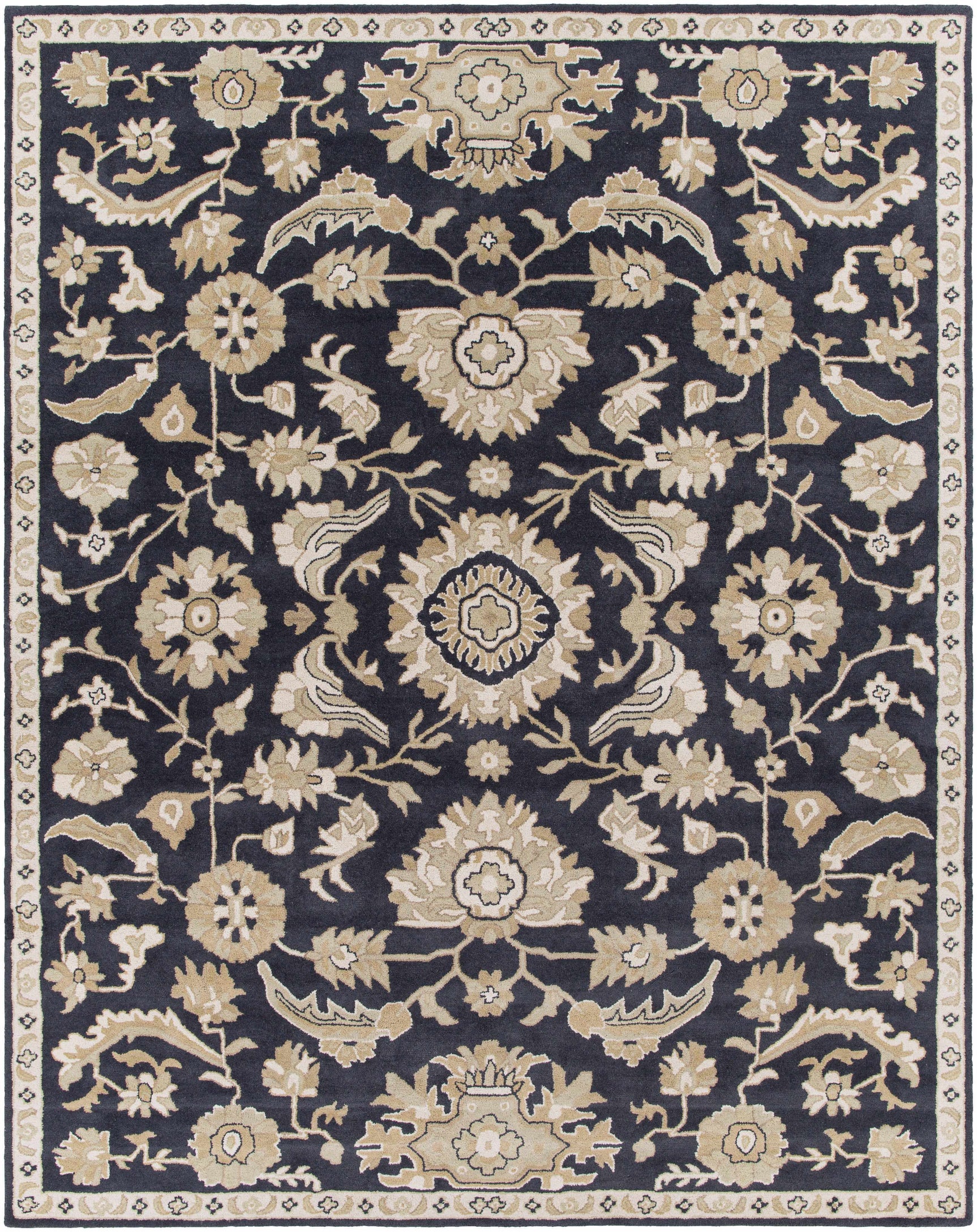 Caesar CAE-1164 Black Floral Wool Rug - Ornate Home