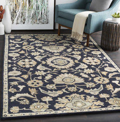 Caesar CAE-1164 Black Floral Wool Rug - Ornate Home
