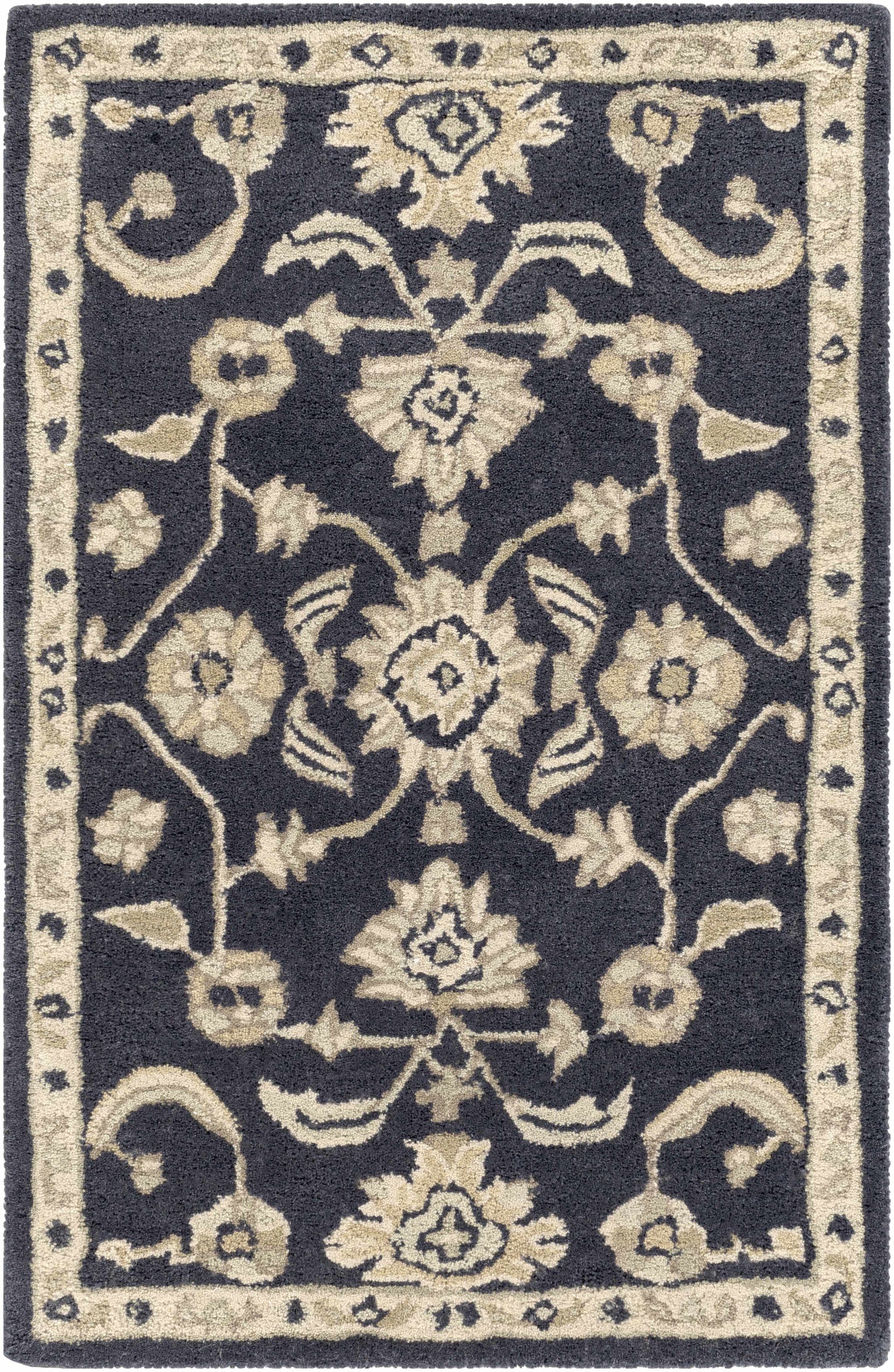 Caesar CAE-1164 Black Floral Wool Rug - Ornate Home