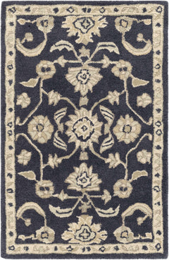 Caesar CAE-1164 Black Floral Wool Rug - Ornate Home
