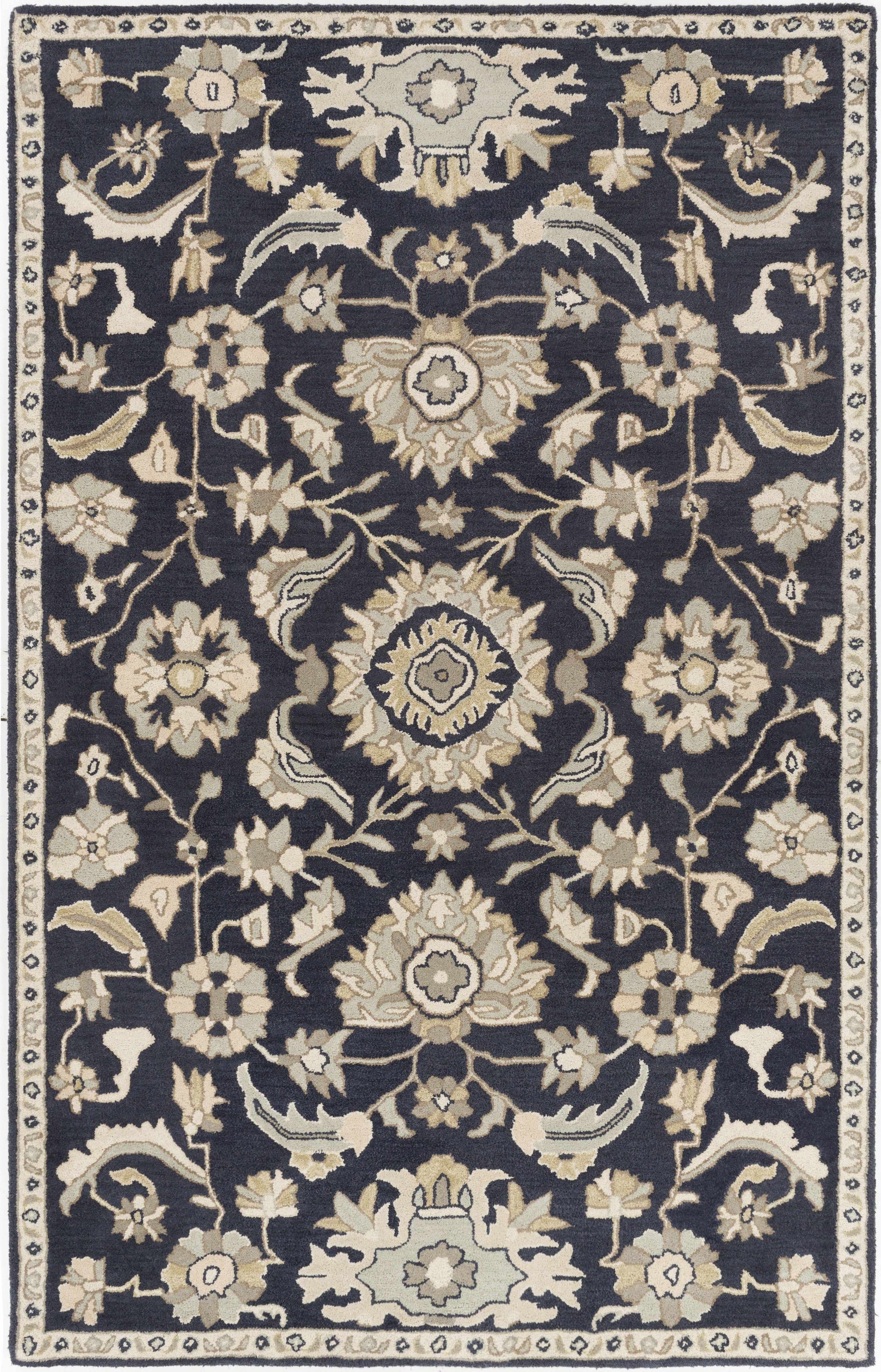 Caesar CAE-1164 Black Floral Wool Rug - Ornate Home