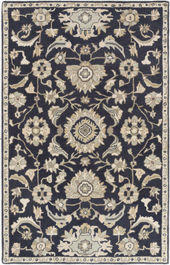 Caesar CAE-1164 Black Floral Wool Rug - Ornate Home