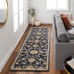 Caesar CAE-1164 Black Floral Wool Rug - Ornate Home