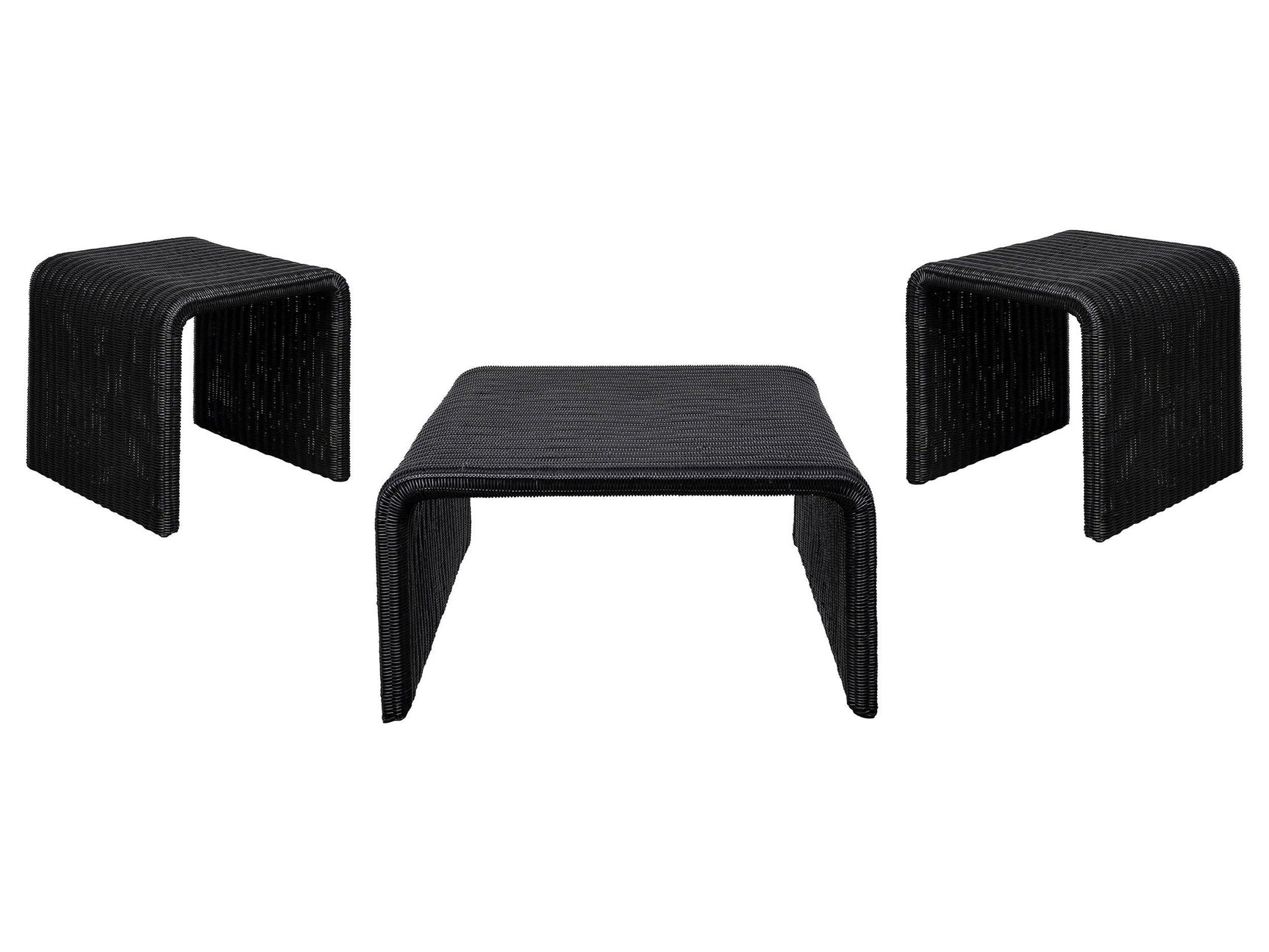 Cahya Black 3-piece Rattan Coffee and End Table Set - Ornate Home