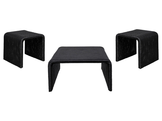 Cahya Black 3-piece Rattan Coffee and End Table Set - Ornate Home