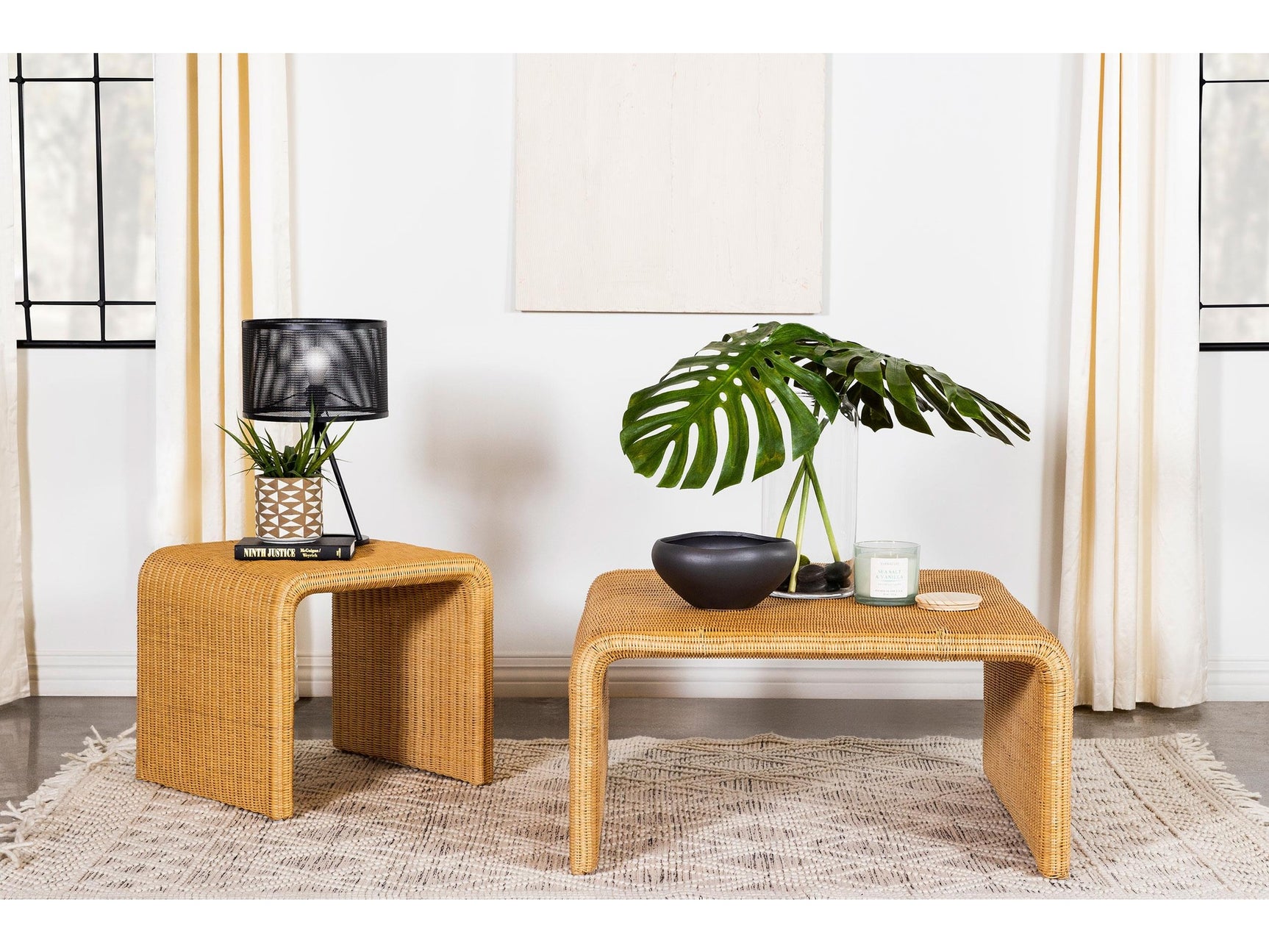 Cahya Natural 2-piece Rattan Coffee and End Table Set - Ornate Home