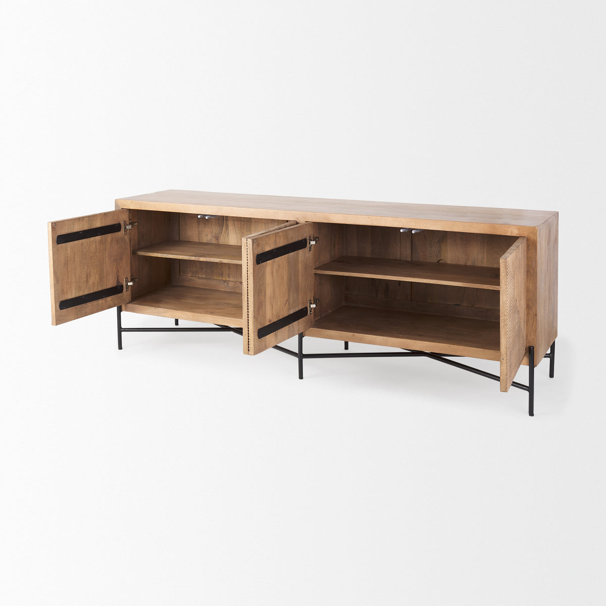 Cairo Brown/Black Solid Wood Metal Base 4 Door Cabinet Sideboard - Ornate Home