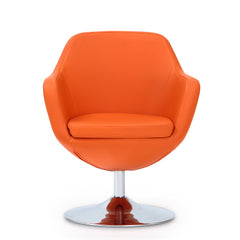 Caisson Faux Leather Swivel Accent Chair in Orange and Polished Chrome - Ornate Home