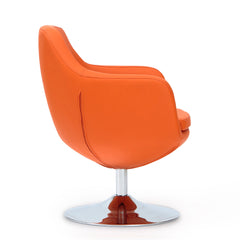 Caisson Faux Leather Swivel Accent Chair in Orange and Polished Chrome - Ornate Home