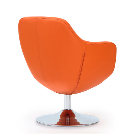 Caisson Faux Leather Swivel Accent Chair in Orange and Polished Chrome - Ornate Home