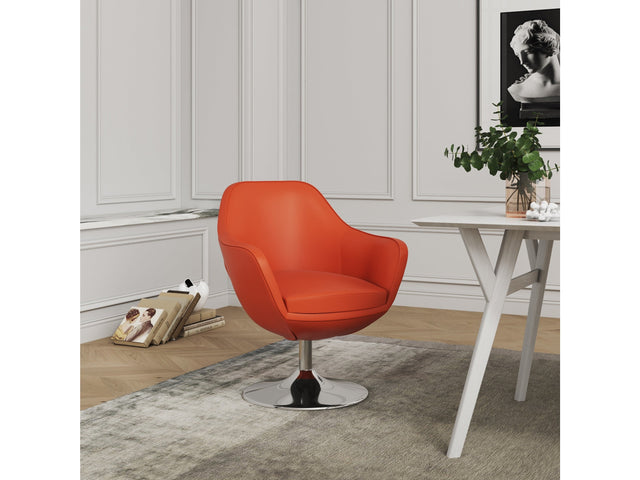 Caisson Faux Leather Swivel Accent Chair in Orange and Polished Chrome (set of 2) - Ornate Home