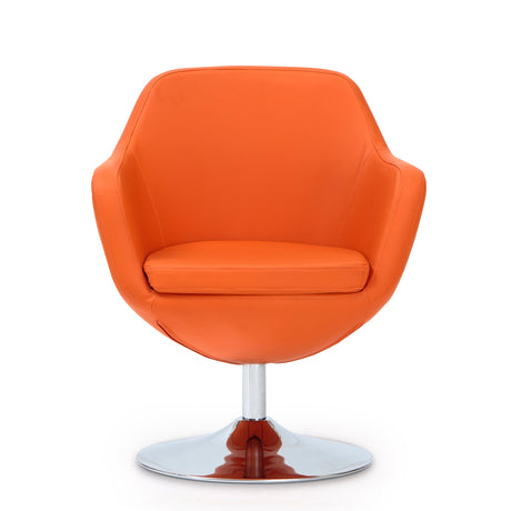 Caisson Faux Leather Swivel Accent Chair in Orange and Polished Chrome (set of 2) - Ornate Home