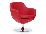 Caisson Faux Leather Swivel Accent Chair in Red and Polished Chrome - Ornate Home