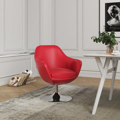 Caisson Faux Leather Swivel Accent Chair in Red and Polished Chrome - Ornate Home