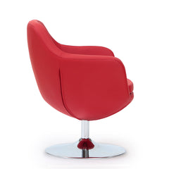 Caisson Faux Leather Swivel Accent Chair in Red and Polished Chrome - Ornate Home