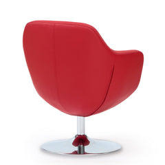 Caisson Faux Leather Swivel Accent Chair in Red and Polished Chrome - Ornate Home