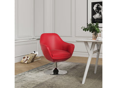 Caisson Faux Leather Swivel Accent Chair in Red and Polished Chrome (set of 2) - Ornate Home