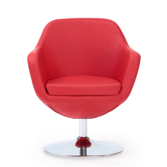Caisson Faux Leather Swivel Accent Chair in Red and Polished Chrome (set of 2) - Ornate Home