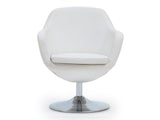 Caisson Faux Leather Swivel Accent Chair in White and Polished Chrome - Ornate Home