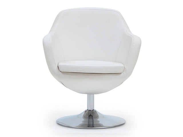 Caisson Faux Leather Swivel Accent Chair in White and Polished Chrome - Ornate Home