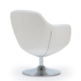 Caisson Faux Leather Swivel Accent Chair in White and Polished Chrome - Ornate Home