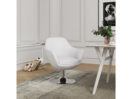 Caisson Faux Leather Swivel Accent Chair in White and Polished Chrome (set of 2) - Ornate Home
