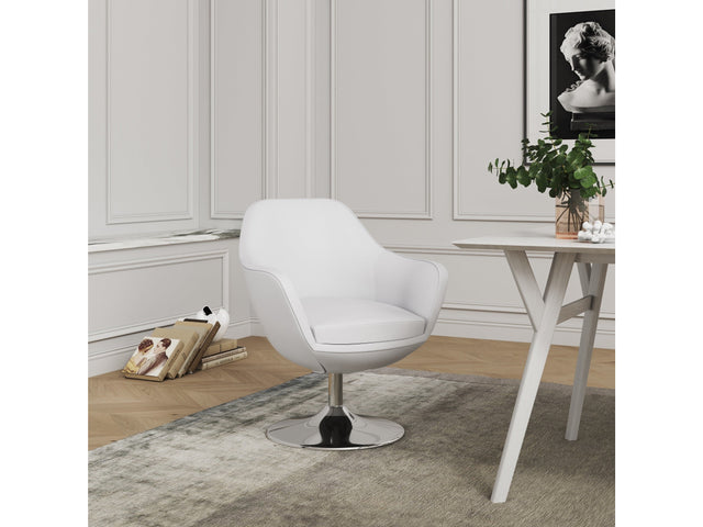 Caisson Faux Leather Swivel Accent Chair in White and Polished Chrome (set of 2) - Ornate Home