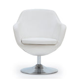 Caisson Faux Leather Swivel Accent Chair in White and Polished Chrome (set of 2) - Ornate Home