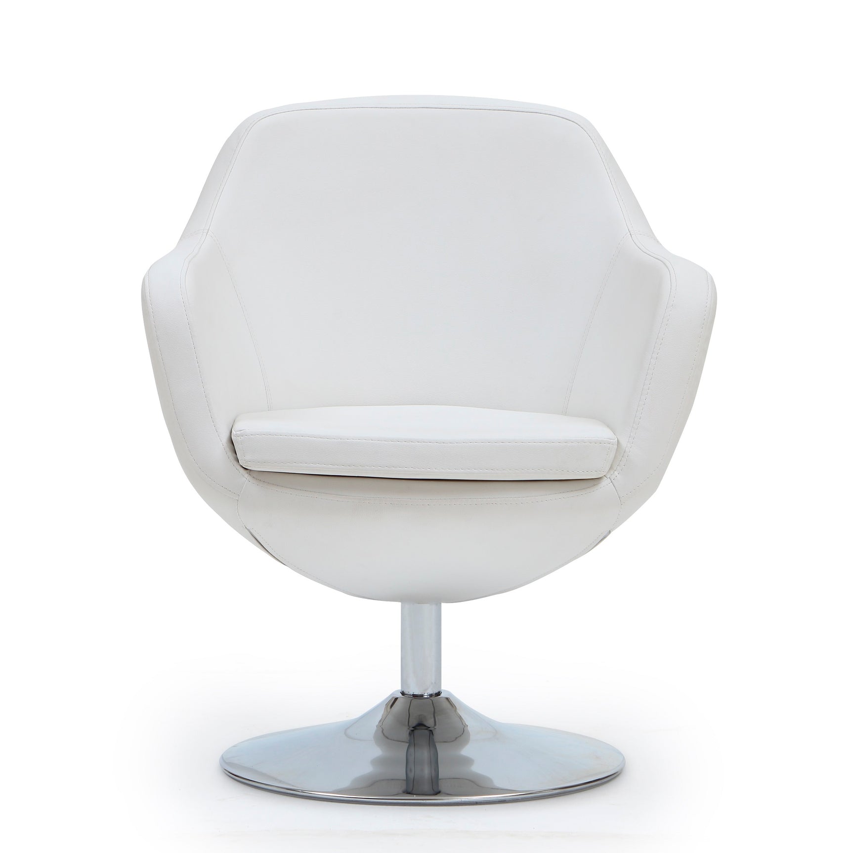 Caisson Faux Leather Swivel Accent Chair in White and Polished Chrome (set of 2) - Ornate Home