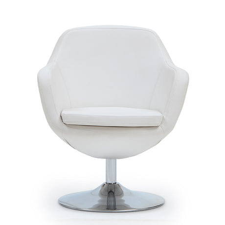 Caisson Faux Leather Swivel Accent Chair in White and Polished Chrome (set of 2) - Ornate Home