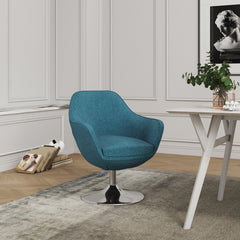 Caisson Swivel Accent Chair in Blue and Polished Chrome - Ornate Home