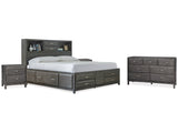 Caitbrook Gray California King Storage Bed, Dresser and 2 Nightstands (Online Special Price) - Ornate Home
