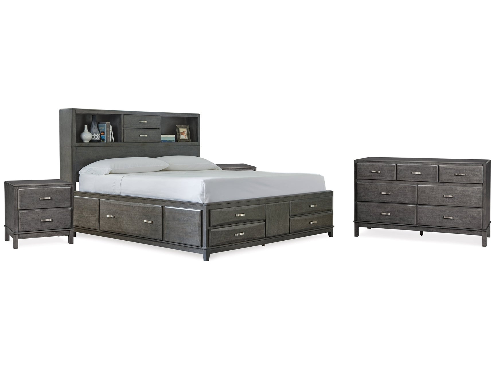 Caitbrook Gray California King Storage Bed, Dresser and 2 Nightstands - Ornate Home