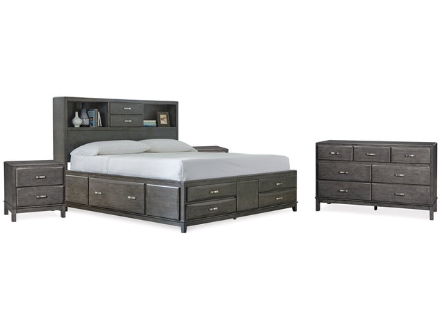Caitbrook Gray California King Storage Bed, Dresser and 2 Nightstands - Ornate Home
