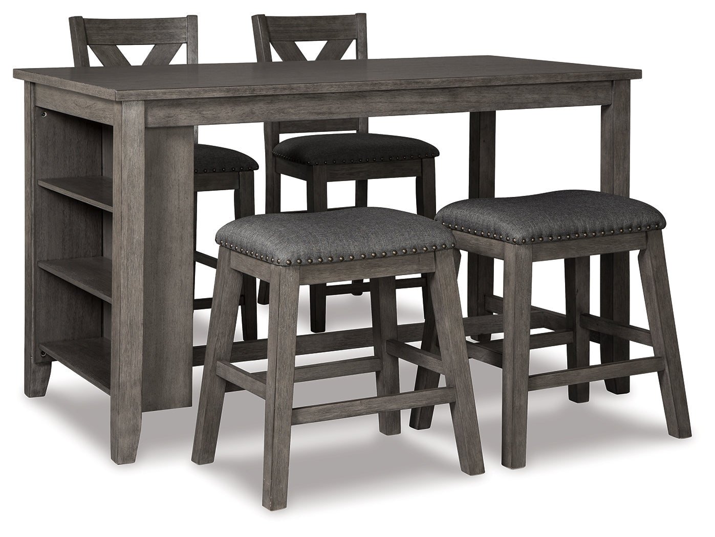 Caitbrook Gray Counter Height Dining Table and 4 Barstools (2 Charis + 2 Stools) (Online Special Price) - Ornate Home