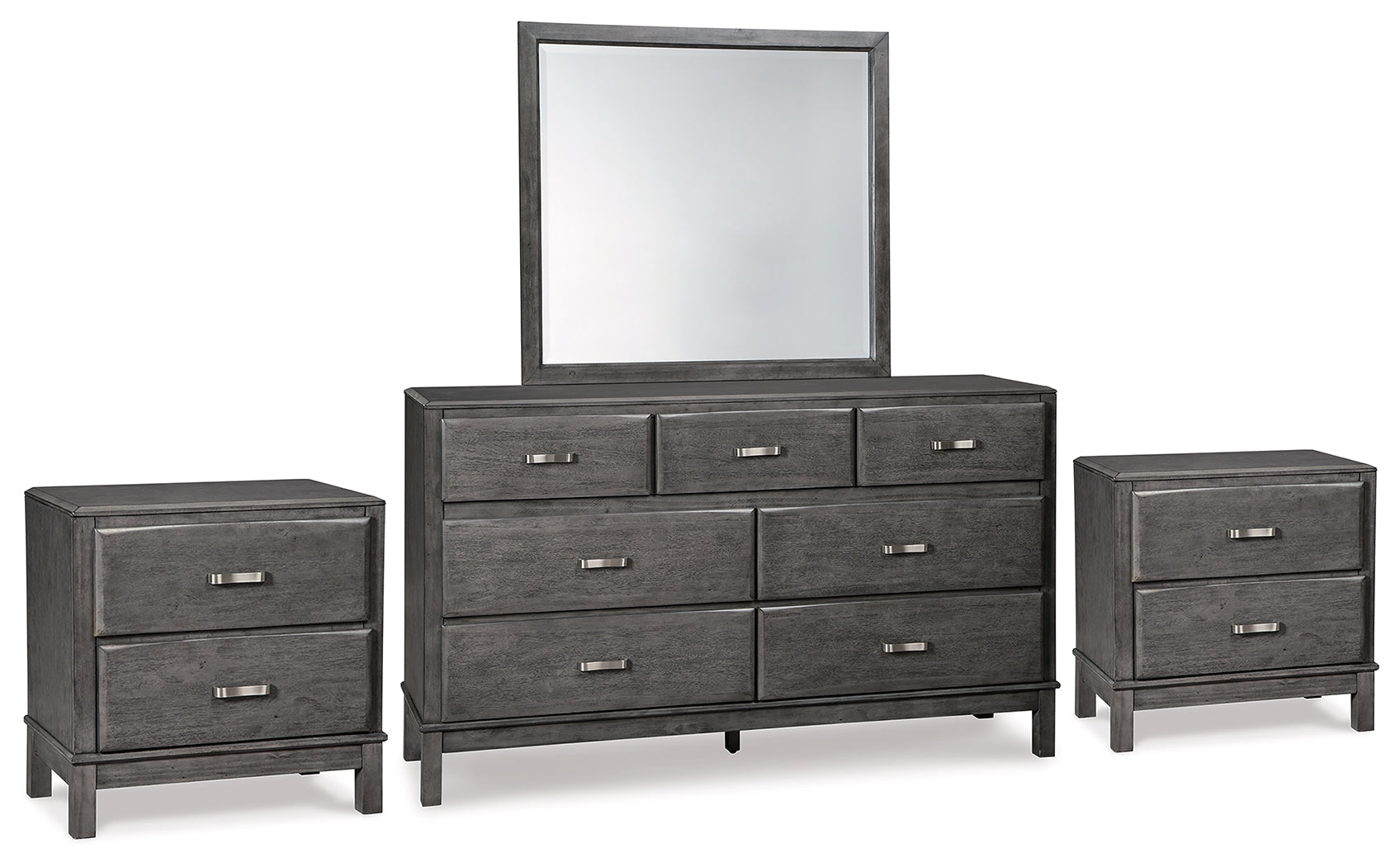 Caitbrook Gray Dresser, Mirror and 2 Nightstands - Ornate Home