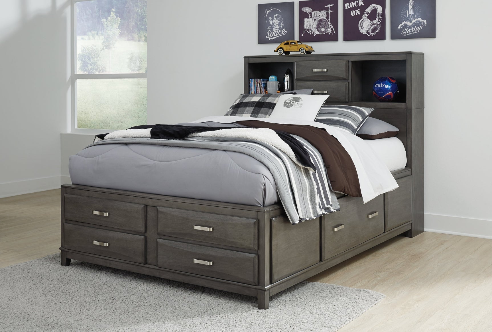 Caitbrook Gray Full Storage Bedroom Set with Dresser, Mirror and Nightstand (Online Special Price) - Ornate Home