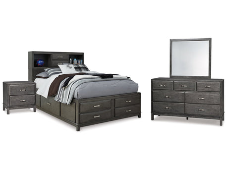 Caitbrook Gray Full Storage Bedroom Set with Dresser, Mirror and Nightstand - Ornate Home