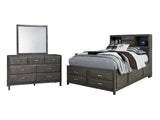 Caitbrook Gray Full Storage Bedroom Set with Mirrored Dresser - Ornate Home