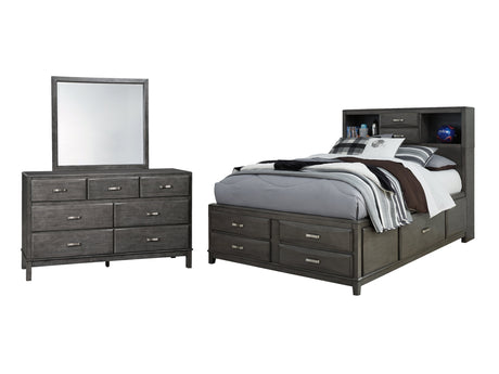 Caitbrook Gray Full Storage Bedroom Set with Mirrored Dresser - Ornate Home