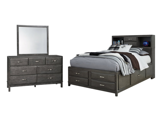 Caitbrook Gray Full Storage Bedroom Set with Mirrored Dresser - Ornate Home