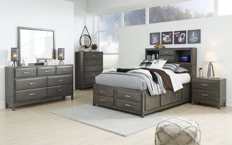 Caitbrook Gray Full Storage Bedroom Set with Mirrored Dresser - Ornate Home