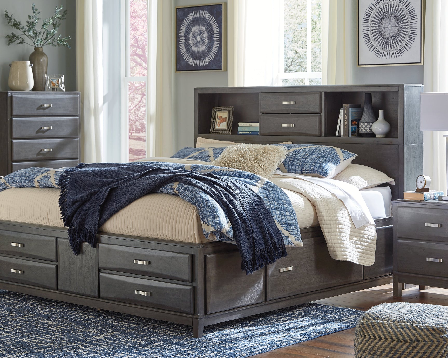 Caitbrook Gray King Storage Bedroom Set with Chest and 2 Nightstands (Online Special Price) - Ornate Home