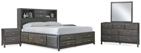 Caitbrook Gray King Storage Bedroom Set with Dresser, Mirror and 2 Nightstands - Ornate Home