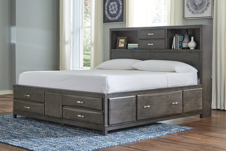 Caitbrook Gray King Storage Bedroom Set with Dresser, Mirror and 2 Nightstands - Ornate Home
