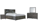 Caitbrook Gray King Storage Bedroom Set with Dresser, Mirror and Nightstand - Ornate Home