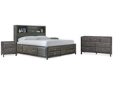 Caitbrook Gray King Storage Bedroom Set with Dresser and 2 Nightstands - Ornate Home
