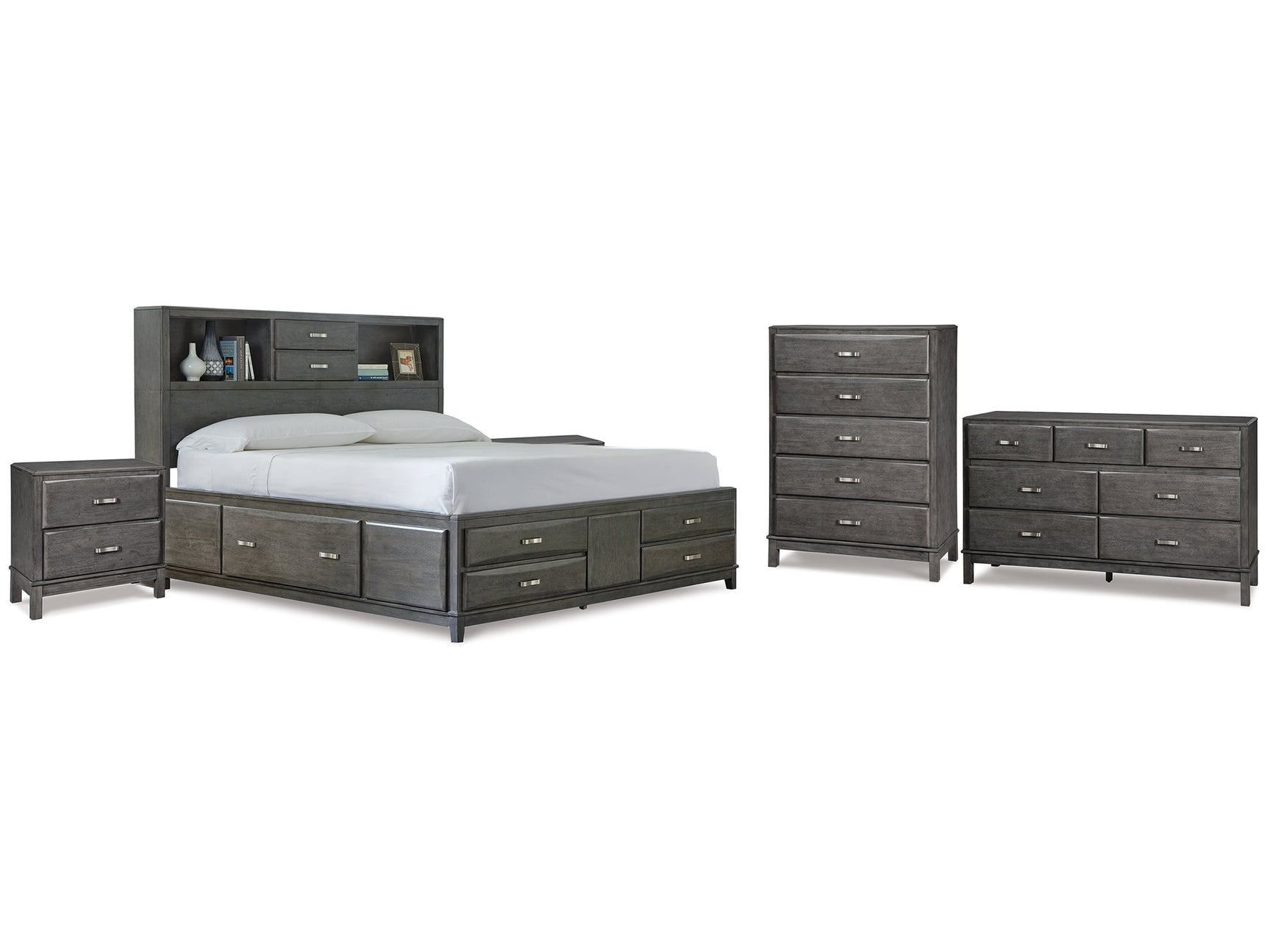 Caitbrook Gray Queen Storage Bed & Dresser & Chest & 2 Nightstands - Ornate Home