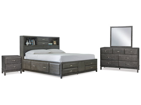 Caitbrook Gray Queen Storage Bedroom Set with Dresser, Mirror and Nightstand - Ornate Home