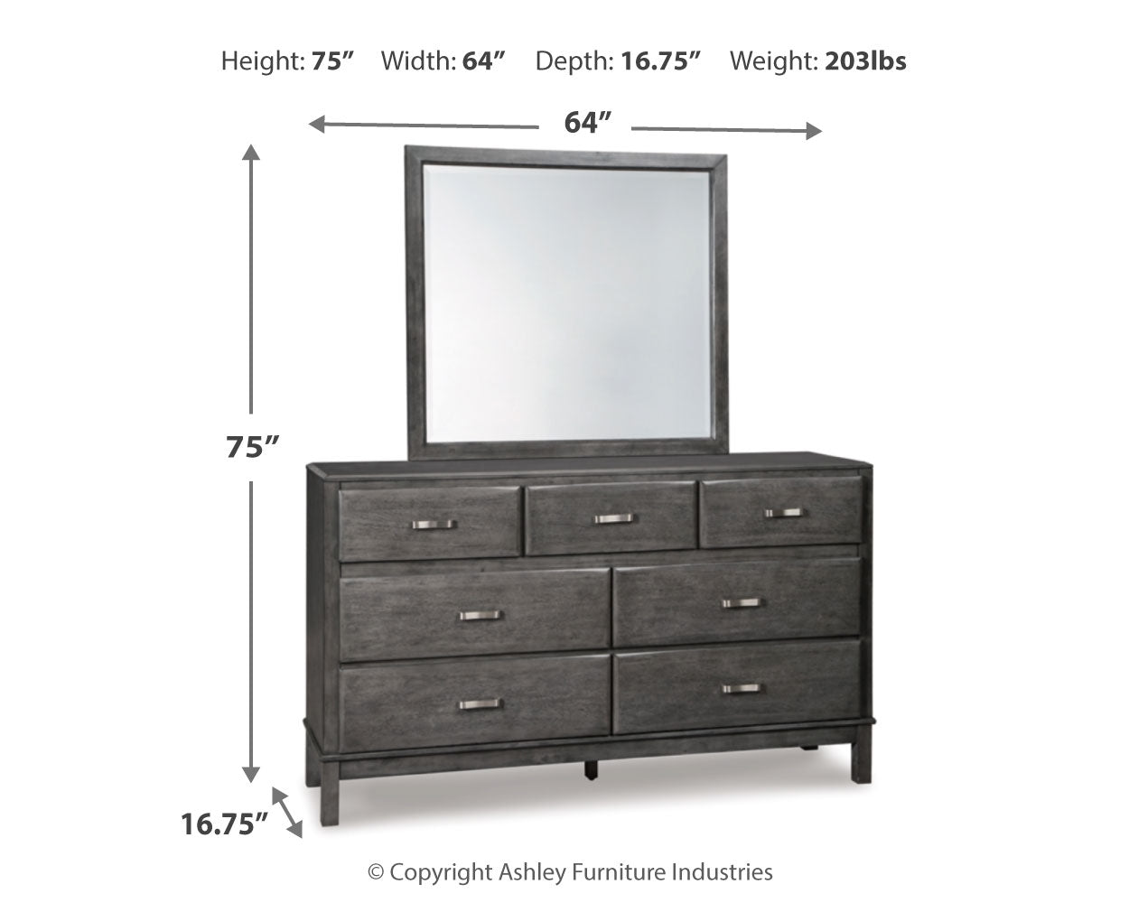 Caitbrook Gray Queen Storage Bedroom Set with Dresser, Mirror and Nightstand - Ornate Home